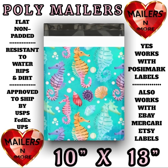 ( Quantity 25 10x13 ) Seahorse Poly Mailer Bags Shipping Supply Envelopes - Picture 2 of 2